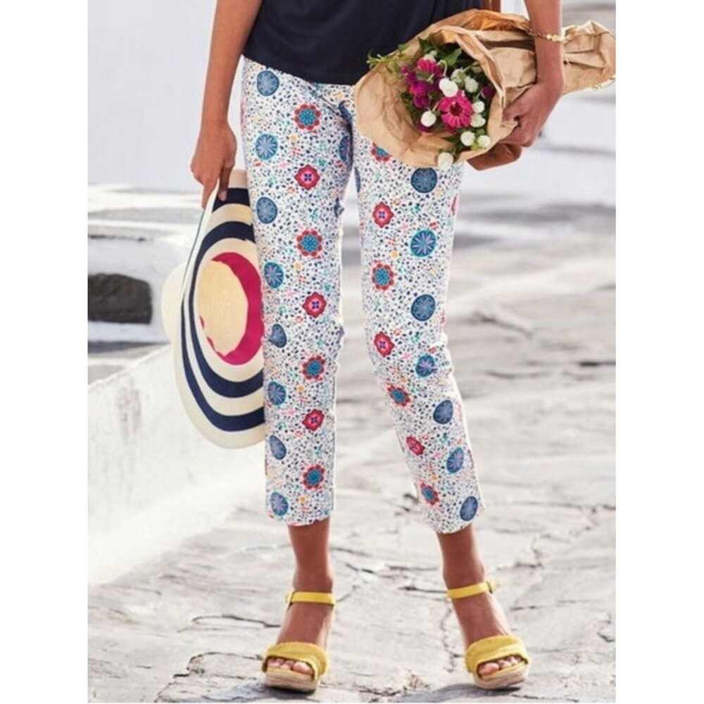 Boden Al Fresco Multicolor Tile Print Ankle Cropped Pants with Side Zip Size 10R